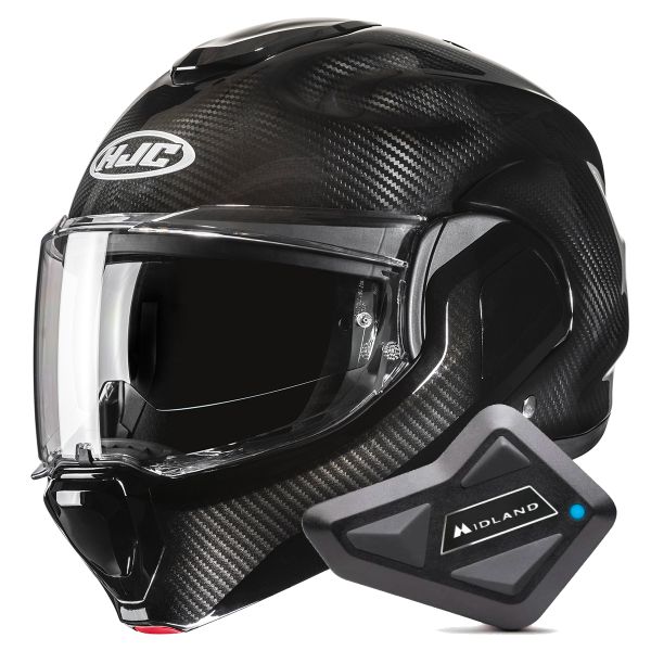 Modulare Apribile HJC F100 Carbon Black + Kit Bluetooth BT Mini