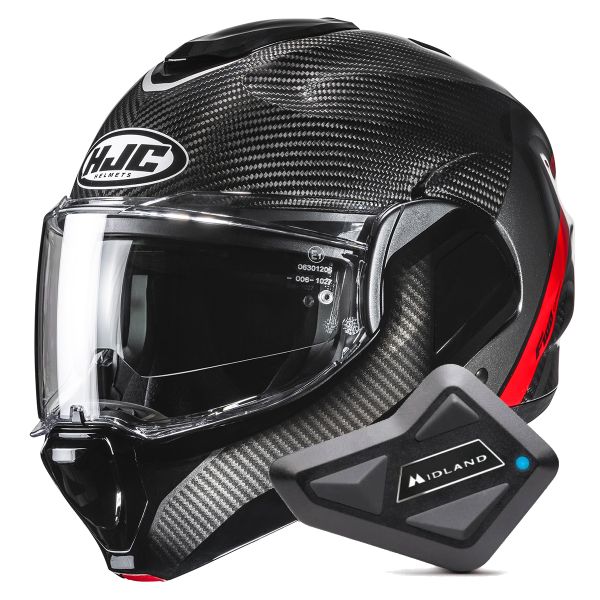Modulare Apribile HJC F100 Carbon Stan MC1 + Kit Bluetooth BT Mini