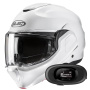 Casque Modulare Apribile HJC F100 Pearl White + Kit bluetooth 5R Lite