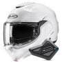Casque Modulare Apribile HJC F100 Pearl White + Kit Bluetooth BT Mini