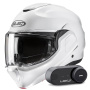 Casque Modulare Apribile HJC F100 Pearl White + Kit Bluetooth Lokui K30