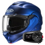 Casque Modulare Apribile HJC F100 Semi Flat Metallic Blue + Kit Bluetooth 5S Solo