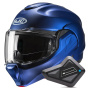 Casque Modulare Apribile HJC F100 Semi Flat Metallic Blue + Kit Bluetooth BT Mini