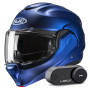 Casque Modulare Apribile HJC F100 Semi Flat Metallic Blue + Kit Bluetooth Lokui K30
