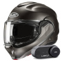 Casque Modulare Apribile HJC F100 Semi Flat Titanium + Kit Bluetooth Lokui K30