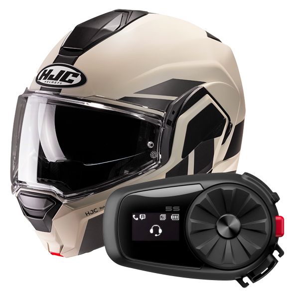 Pack Casco Moto + Kit Bluetooth : HJC i100 Beis MC9SF + Kit