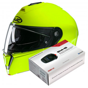Modulare Apribile HJC I90 Fluo Green + Kit Bluetooth SMH5 Solo