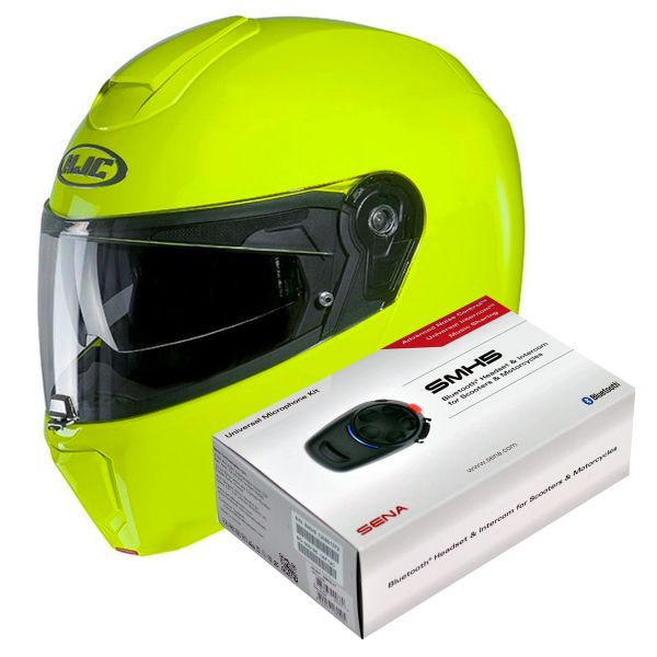 Pack Casco Moto + Kit Bluetooth : HJC RPHA 90 S Fluo Green + Kit Bluetooth  SMH5 Solo | iCasque.it