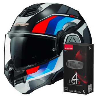 Modulare Apribile LS2 Advant Sport Black Blue Red FF906 + Kit Bluetooth 4X Cardo