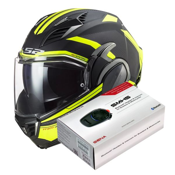 Modulare Apribile LS2 Valiant II Revo Black H-V Yellow FF900 + Kit Bluetooth SMH5 Solo