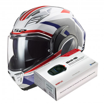 Modulare Apribile LS2 Valiant II Revo White Red Blue FF900 + Kit Bluetooth SMH5 Solo