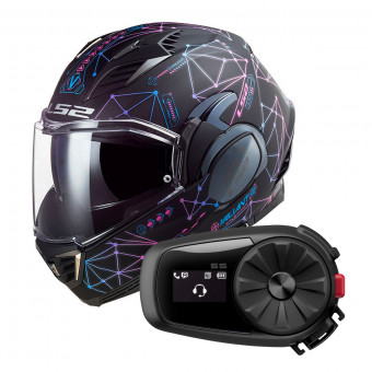 Modulare Apribile LS2 Valiant II Stellar Matt Black Blue FF900 + Kit Bluetooth 5S Solo