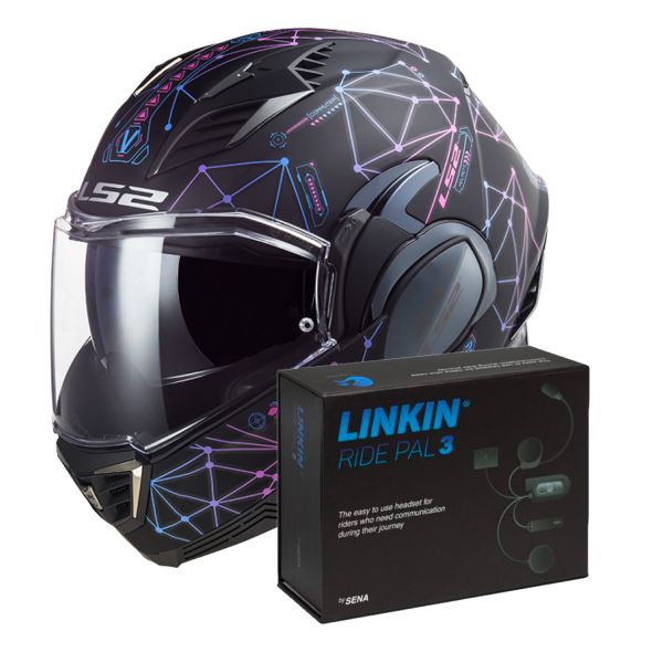 Modulare Apribile LS2 Valiant II Stellar Matt Black Blue FF900 + Linkin Ride Pal III