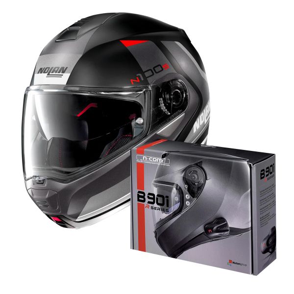 Modulare Apribile Nolan N100 5 Hilltop N-Com Flat Black Grey 47 + Kit Bluetooth B901 R