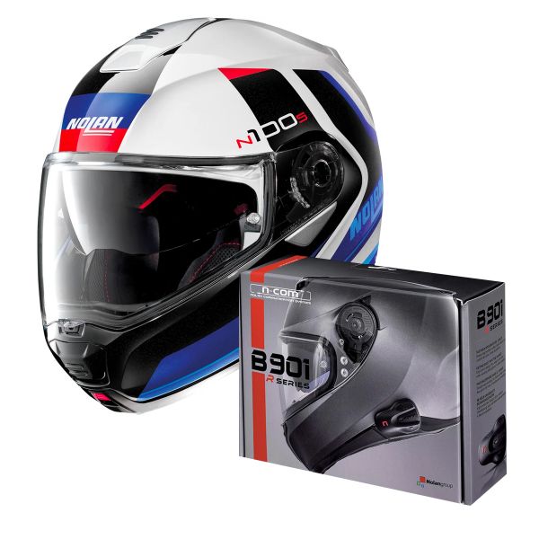 Modulare Apribile Nolan N100 5 Hilltop N-Com White Blue 49 + Kit Bluetooth B901 R