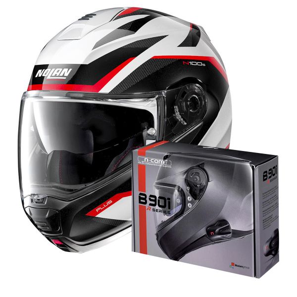 Modulare Apribile Nolan N100 5 Plus Overland N-Com White Black 34 + Kit Bluetooth B901 R