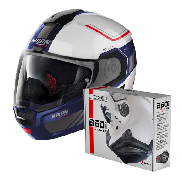 Modulare Apribile Nolan N90 3 Voyager N-Com White Blue 20 + Kit Bluetooth B601R