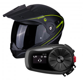 Modulare Apribile Scorpion ADX-1 Horizon Noir Mat Jaune Fluo + Kit Bluetooth Sena 5S Solo