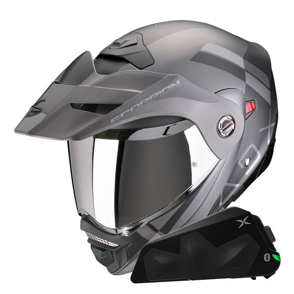 Modulare Apribile Scorpion ADX-2 Galane Matt Black Silver + Kit bluetooth Exo-Com Link-1C Solo