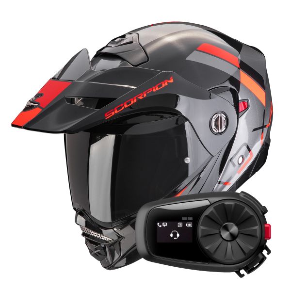 Modulare Apribile Scorpion ADX-2 Galane Silver Black Red + Kit Bluetooth 5S Solo