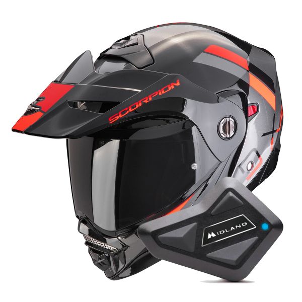 Modulare Apribile Scorpion ADX-2 Galane Silver Black Red + Kit Bluetooth BT Mini