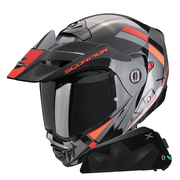 Modulare Apribile Scorpion ADX-2 Galane Silver Black Red + Kit bluetooth Exo-Com Link-1C Solo