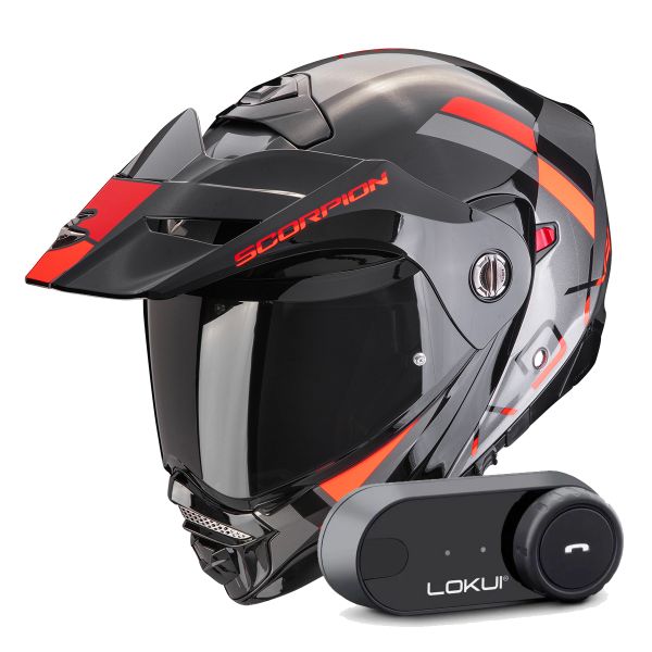 Modulare Apribile Scorpion ADX-2 Galane Silver Black Red + Kit Bluetooth Lokui K30