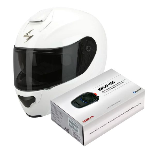 Modulare Apribile Scorpion EXO 3000 Air Bianco + Kit Bluetooth Sena SMH5