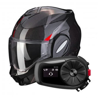 Modulare Apribile Scorpion EXO TECH Carbon Top Black Red + Kit Bluetooth Sena 5S