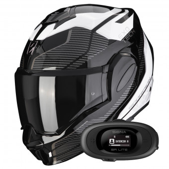 Modulare Apribile Scorpion Exo Tech Evo Animo Black White + Kit bluetooth 5R Lite