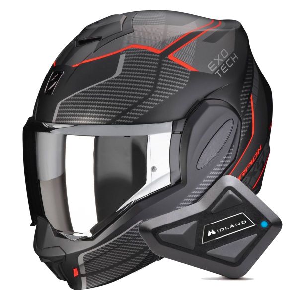 Modulare Apribile Scorpion Exo Tech Evo Animo Matt Black Red + Kit Bluetooth BT Mini