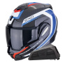 Casque Modulare Apribile Scorpion Exo Tech Evo Carbon Cosy Black Blue + Kit bluetooth Exo-Com Link-1