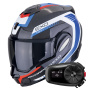 Casque Modulare Apribile Scorpion Exo Tech Evo Carbon Cosy Black Blue Red + Kit Bluetooth 5S Solo