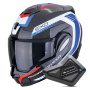Casque Modulare Apribile Scorpion Exo Tech Evo Carbon Cosy Black Blue Red + Kit Bluetooth BT Mini