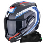 Casque Modulare Apribile Scorpion Exo Tech Evo Carbon Cosy Black Blue Red + Kit bluetooth Exo-Com Link-1C