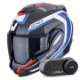 Casque Modulare Apribile Scorpion Exo Tech Evo Carbon Cosy Black Blue Red + Kit Bluetooth Lokui K30