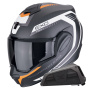 Casque Modulare Apribile Scorpion Exo Tech Evo Carbon Cosy Matt Black + Kit bluetooth Exo-Com Link-1