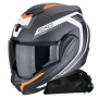 Casque Modulare Apribile Scorpion Exo Tech Evo Carbon Cosy Matt Black + Kit bluetooth Exo-Com Link-1C