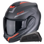 Casque Modulare Apribile Scorpion Exo Tech Evo Carbon Cosy Matt Black Red + Kit bluetooth Exo-Com Link-1