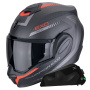 Casque Modulare Apribile Scorpion Exo Tech Evo Carbon Cosy Matt Black Red + Kit bluetooth Exo-Com Link-1C