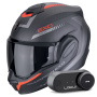 Casque Modulare Apribile Scorpion Exo Tech Evo Carbon Cosy Matt Black Red + Kit Bluetooth Lokui K30