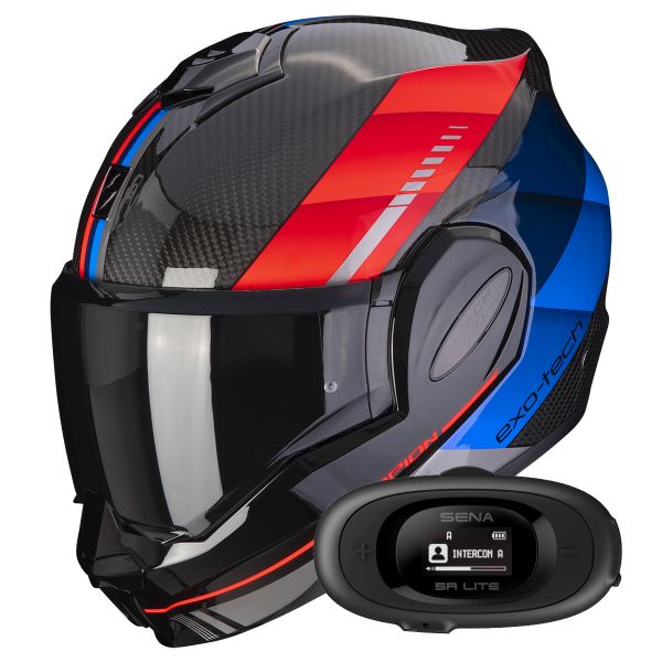 Modulare Apribile Scorpion Exo Tech Evo Carbon Genus Black Blue Red + Kit bluetooth 5R Lite