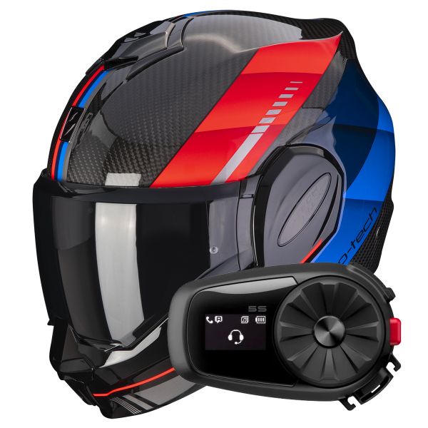 Modulare Apribile Scorpion Exo Tech Evo Carbon Genus Black Blue Red + Kit Bluetooth 5S