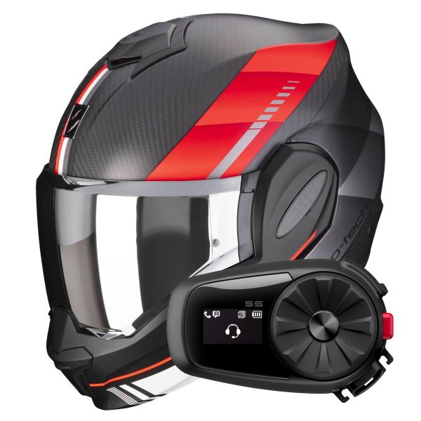 Modulare Apribile Scorpion Exo Tech Evo Carbon Genus Matt Black Red + Kit Bluetooth 5S