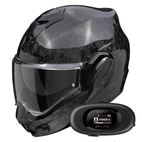 Modulare Apribile Scorpion Exo Tech Evo Carbon Onyx Black + Kit bluetooth 5R Lite Solo