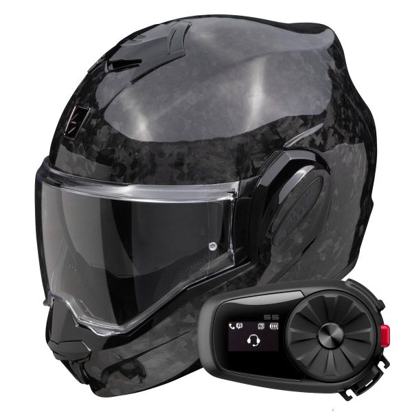 Modulare Apribile Scorpion Exo Tech Evo Carbon Onyx Black + Kit Bluetooth 5S Solo