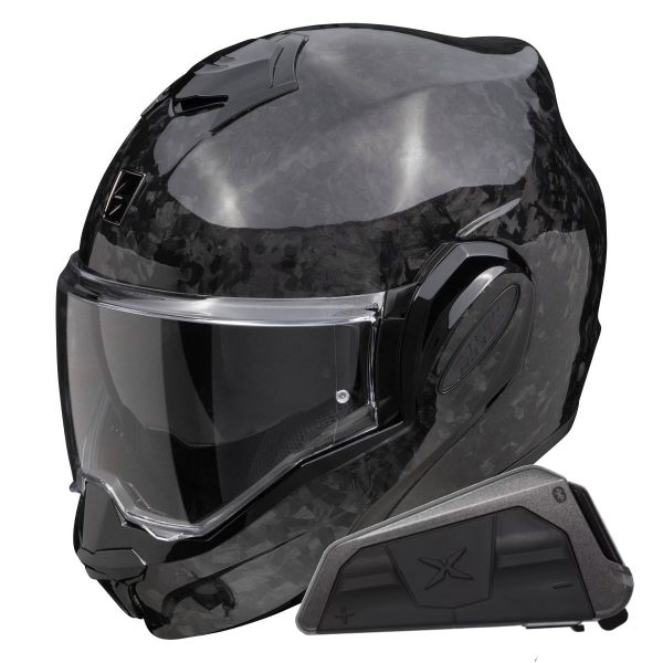Modulare Apribile Scorpion Exo Tech Evo Carbon Onyx Black + Kit bluetooth Exo-Com Link-1