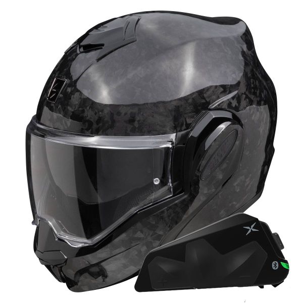 Modulare Apribile Scorpion Exo Tech Evo Carbon Onyx Black + Kit bluetooth Exo-Com Link-1C