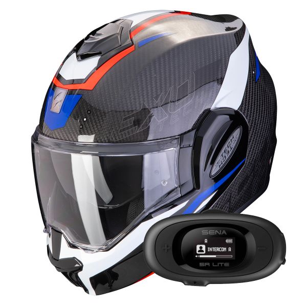Modulare Apribile Scorpion Exo Tech Evo Carbon Rover Black Red Blue + Kit bluetooth 5R Lite Solo