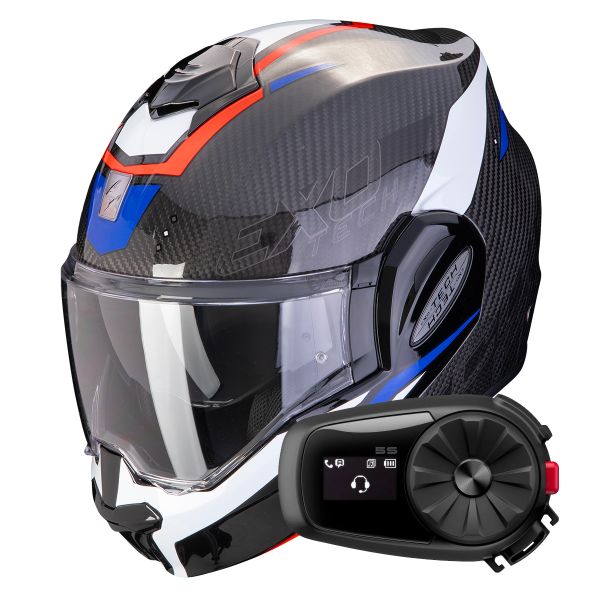 Modulare Apribile Scorpion Exo Tech Evo Carbon Rover Black Red Blue + Kit Bluetooth 5S Solo